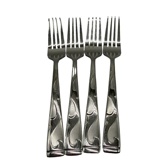 Set Of 4 Oneida Tuscany Scroll Swirl Dinner Forks Stainless Flatware 7 3/4" Read - Picture 1 of 8